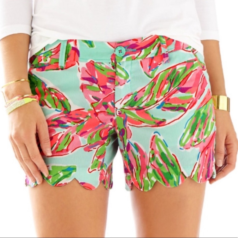 Lilly Pulitzer Pink and Green Leaf Print Shorts